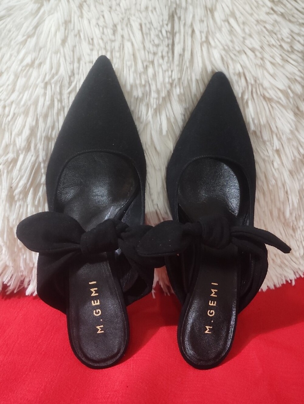 M. Gemi The Lasso Black Pointed Bow Slip-On Mules